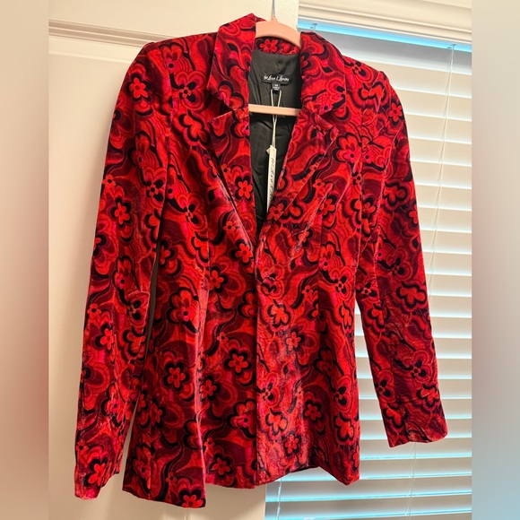 For Love and Lemons Penny Red Floral Velvet Blazer - Picture 5 of 9
